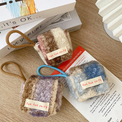 Fall/Winter Circle Fleece Earphone Bag for Apple AirPods, Necklace Storage Bag, Portable Flip Mini Earphone Bag