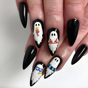 2025 Halloween Cute Ghost New Almond Ins Style Wearable Nails High-End Manicure Pressonnails Nails