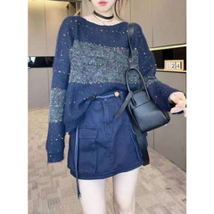 毛衣女2025秋季新款欧洲站慵懒风宽松百搭撞色拼接针织衫长袖上衣
