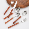 INS Japanese -style rosewood handle tableware 304 stainless steel knife fork spoon dessert spoons Western food hotel cattle row knife and fork tableware