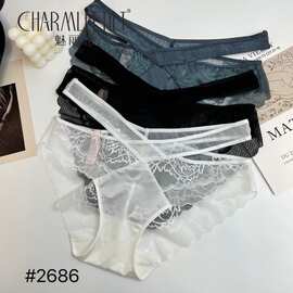 精品三条装魅丽翘丝缎花絮内裤女性感透视魅惑火辣丁字裤三角裤女