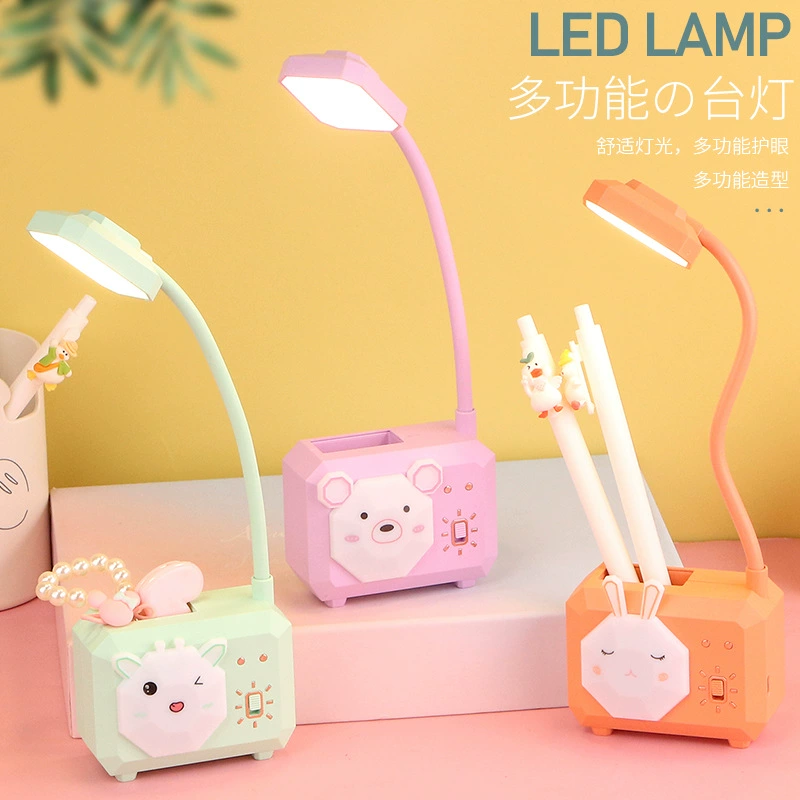 Children's teaching table lamp for elementary school students for desktop, cartoon pens holder, lantern for bed, eyes protection