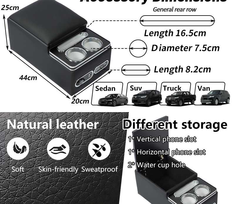 Universal Rear Seat Car Modification Armrest Box Storage Charging Atmosphere Light No-Drill Accessory Holder