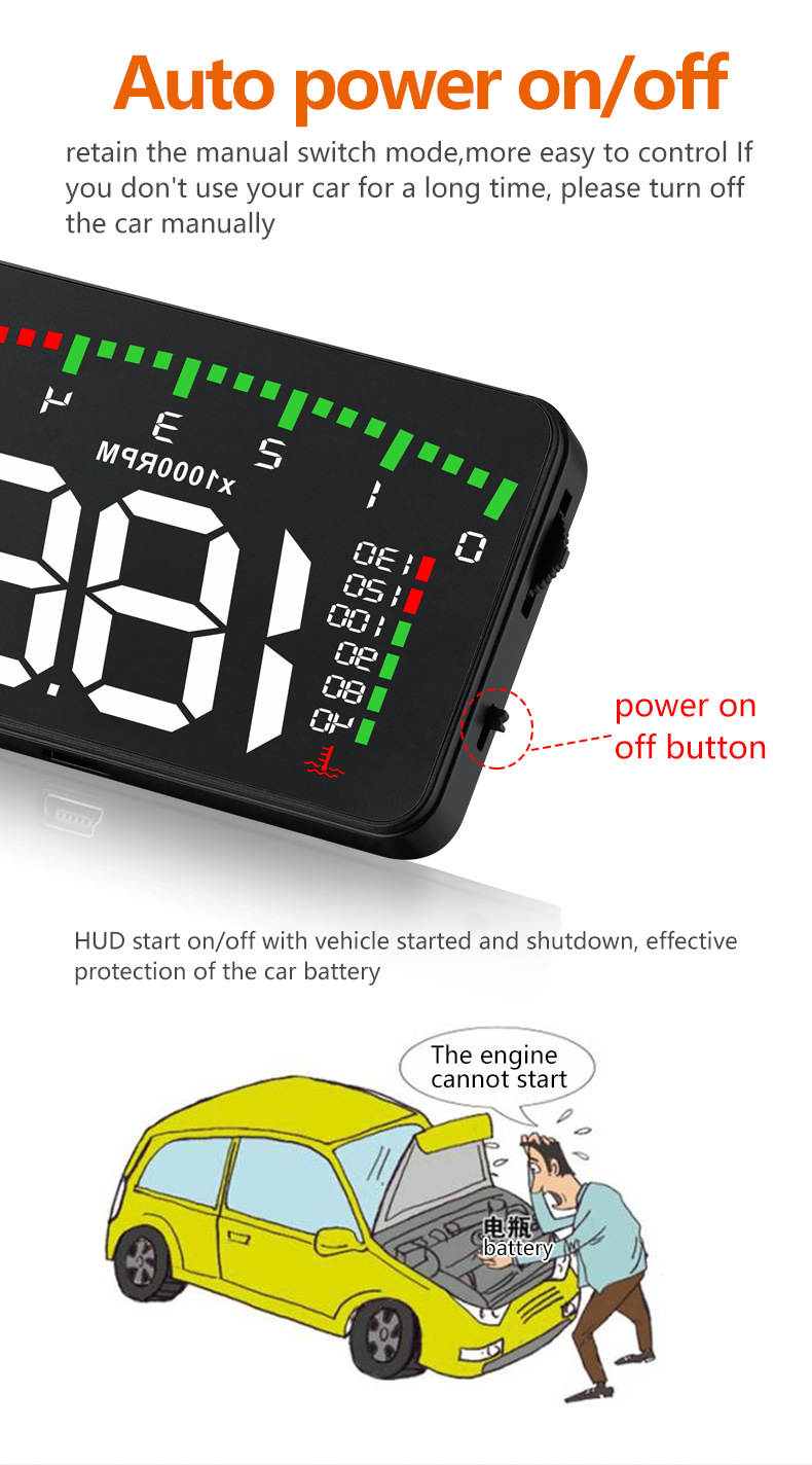 Car Head-Up Display Hd Obd2 Head-Up Display Portable In-Car Hud Projection Digital Instrument Modification