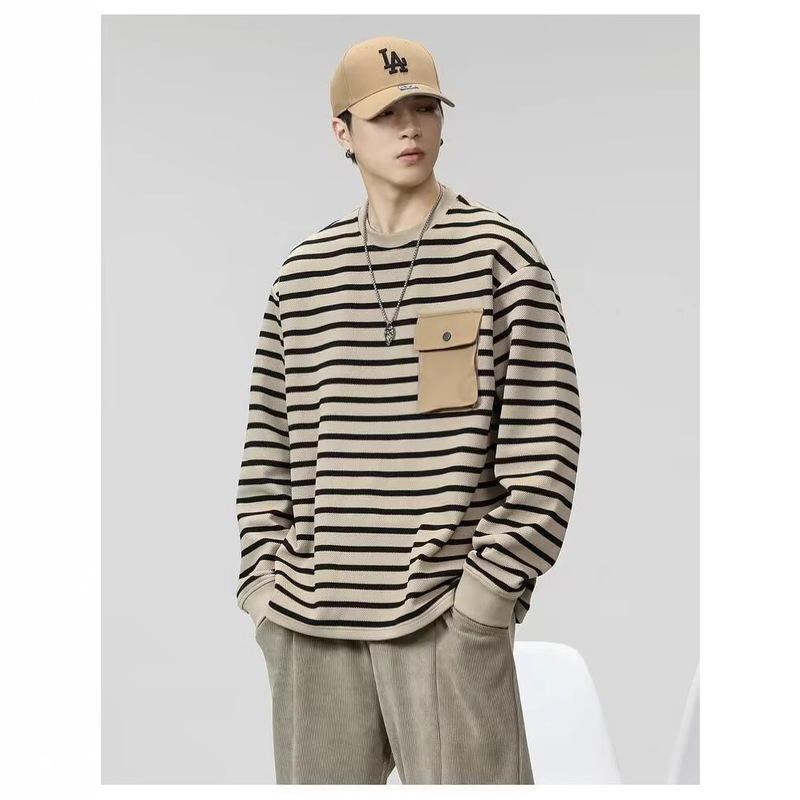 外国貿易の男性のストライプの長袖のシャツの男性のファッションのtシャツの男性のタイプのパーカーの秋の男性のメンズのボトムのシャツの春と秋の上着のファッション|undefined
