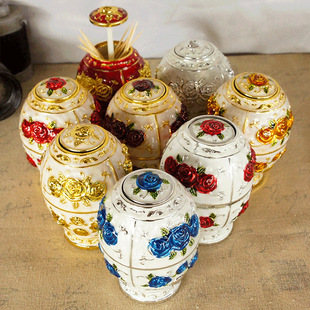 Creative home decoration metal color-plated toothpick jar box household supplies flat egg-shaped toothpick holder Rose