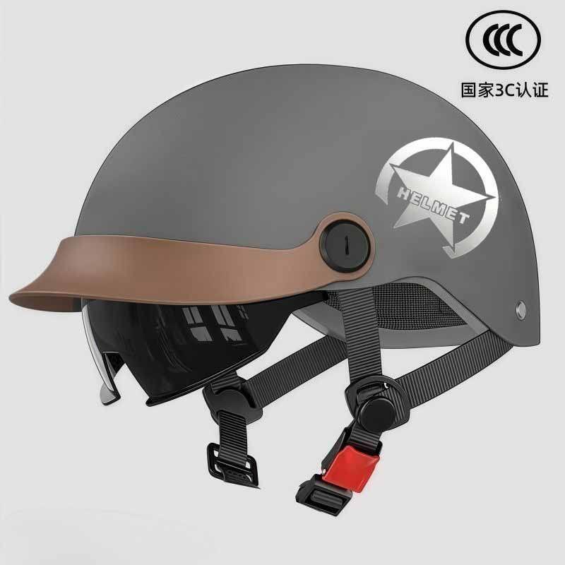 New National Standard, New Certification, Electric Vehicle Sun Protection Brimmed Helmet, Retro Helmet, Men's and Women's Summer Helmet with Adjustable Head Circumference 3