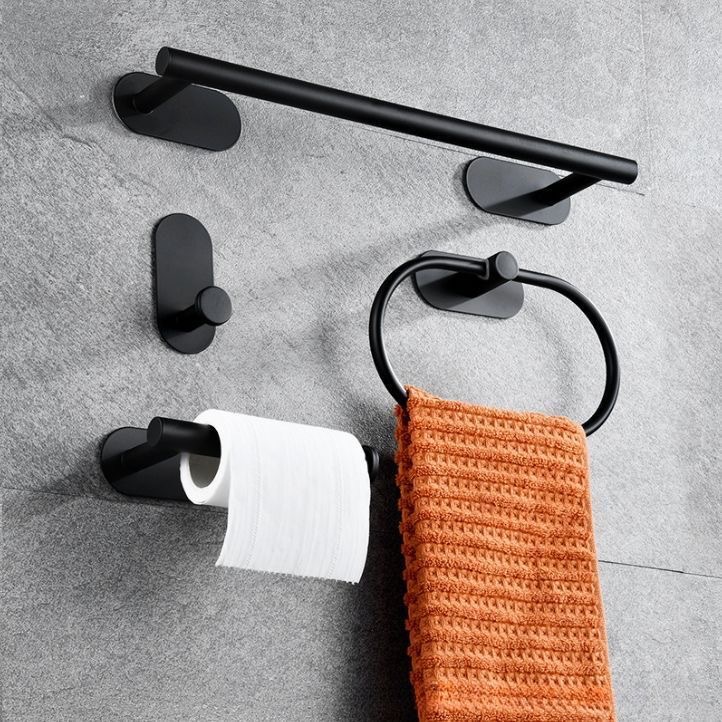 Cross-border Amazon bestseller no-drill bathroom set: towel rack, rod, hooks, tissue holder, toilet paper box