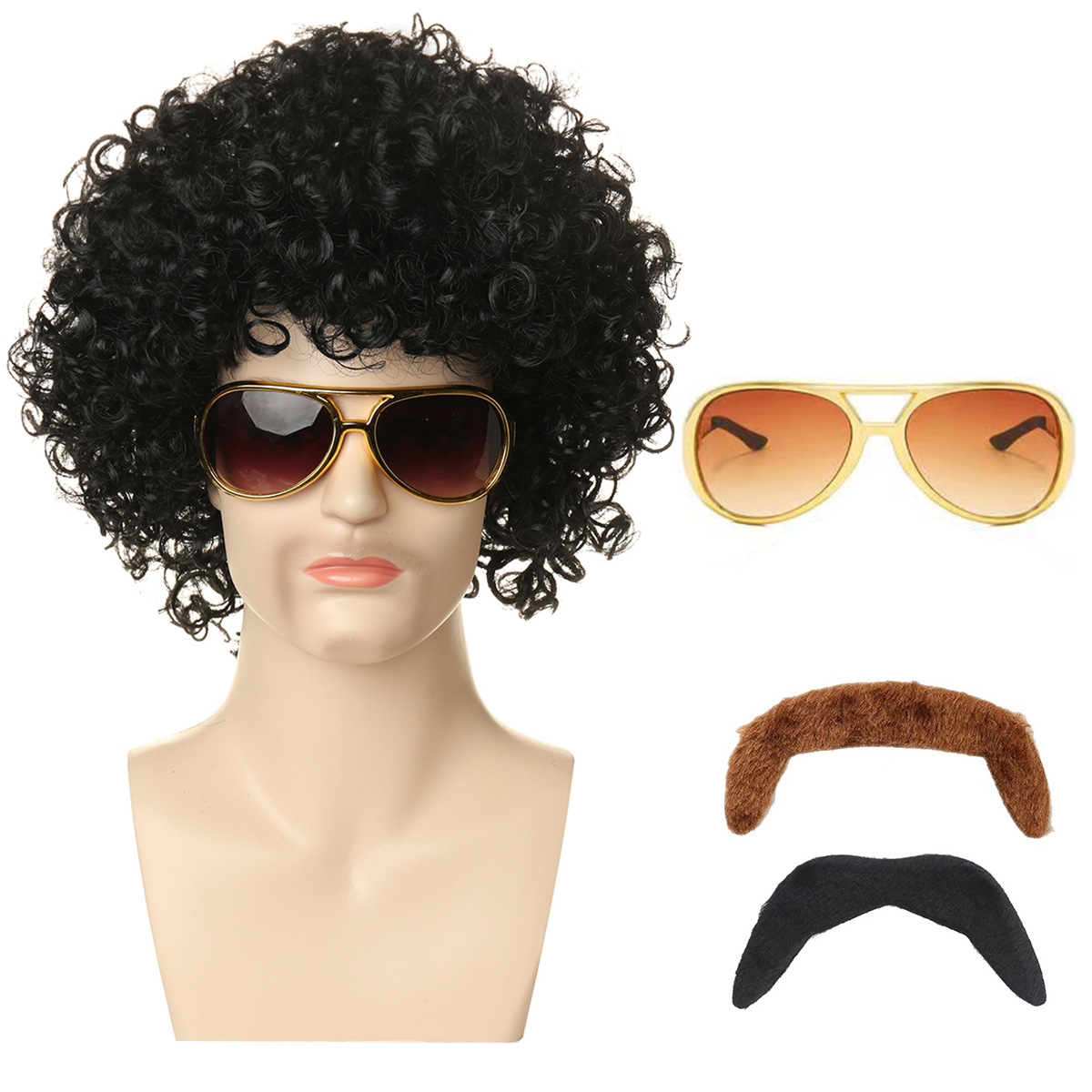 검은색 팬머리 + 엘비스 안경과 투톤 수염