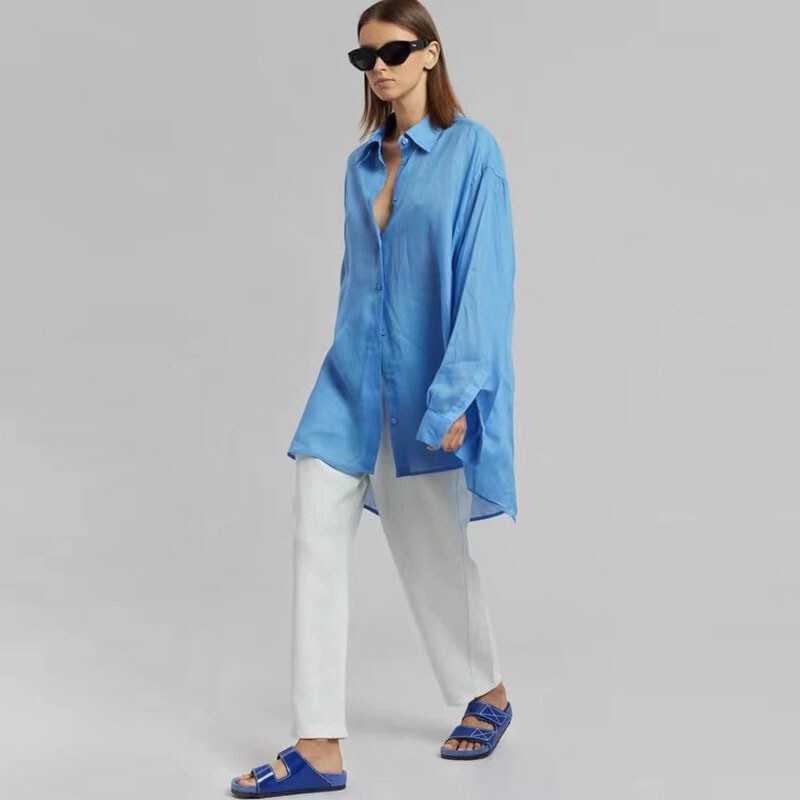 FR * NKIE SH * P spring and summer new linen light sunscreen shirt slightly transparent pure wind cardigan white shirt women