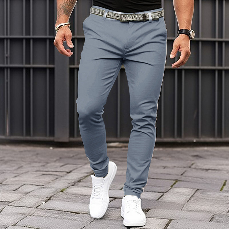 Europa y América estación independiente transfronteriza de los hombres de color sólido bolsillo apretado cremallera negocio casual slim fit pantalones pequeños