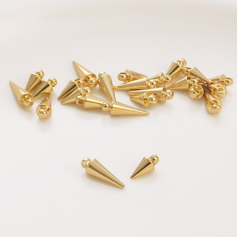14K gold copper pointed cone pendant handmade DIY bracelet necklace spike bullet jewelry accessories pendant