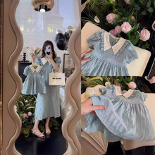 亲子装连衣裙2024夏季新款韩版母女短袖儿童洋气碎花时髦公主裙