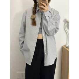 2026百搭条纹纯棉衬衫女设计感小众外套式上衣少年感穿搭宽松衬衣