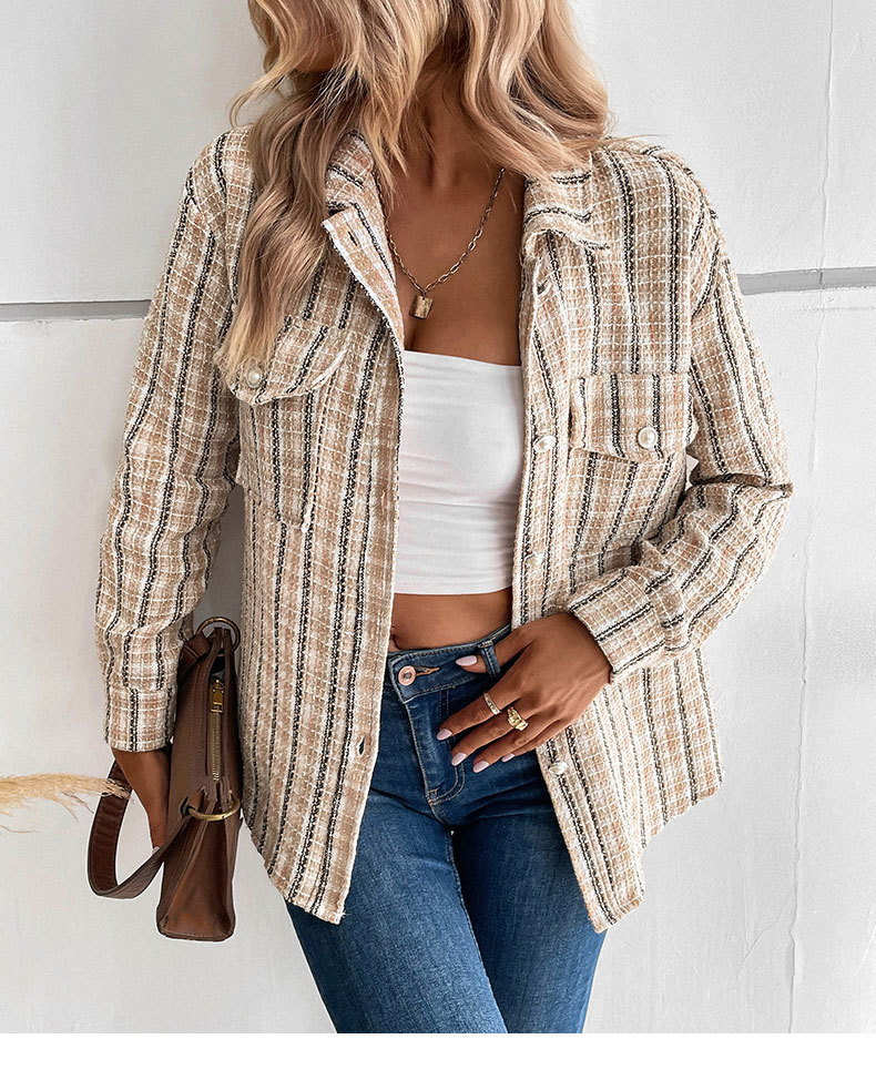Women's Retro Plaid Cardigan Coat Lightweight Stylish Outerwear_voghion.com