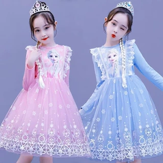 冰雪奇缘春秋爱莎公主裙子女童艾莎长袖儿童洋气生日礼服连衣裙棉