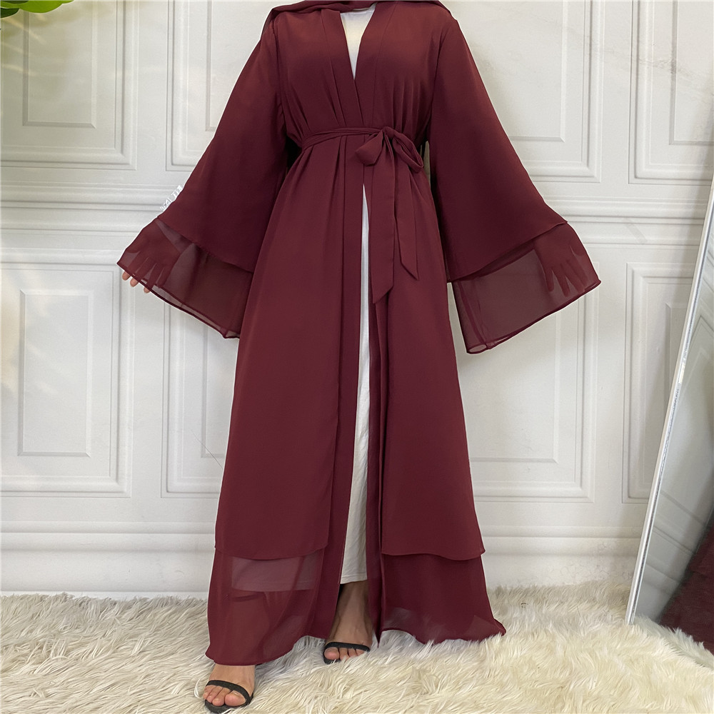 1875#[With hijabs]2 layers Chiffon Lantern Sleeve Abaya - CHAOMENG MUSLIM SHOP