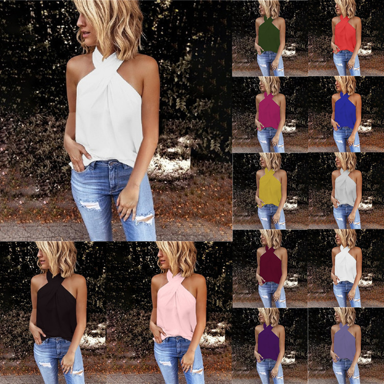 AliExpress Hot Selling European and American Women's New Casual Slim-fit Back Zipper Neck Solid Color Sleeveless Stitching Top for Women