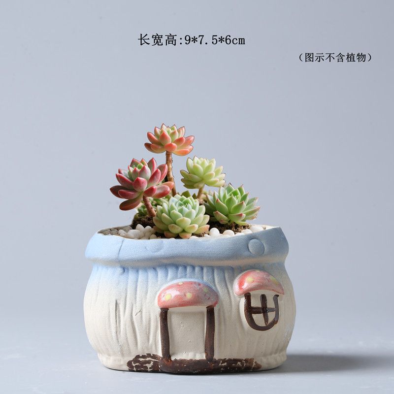 Mushroom Small Pot Pastoral Style Ceramic Stoneware Flower Pot Creative Succulent Plant Flower Pot Versatile Table Table Potted Plant Wholesale