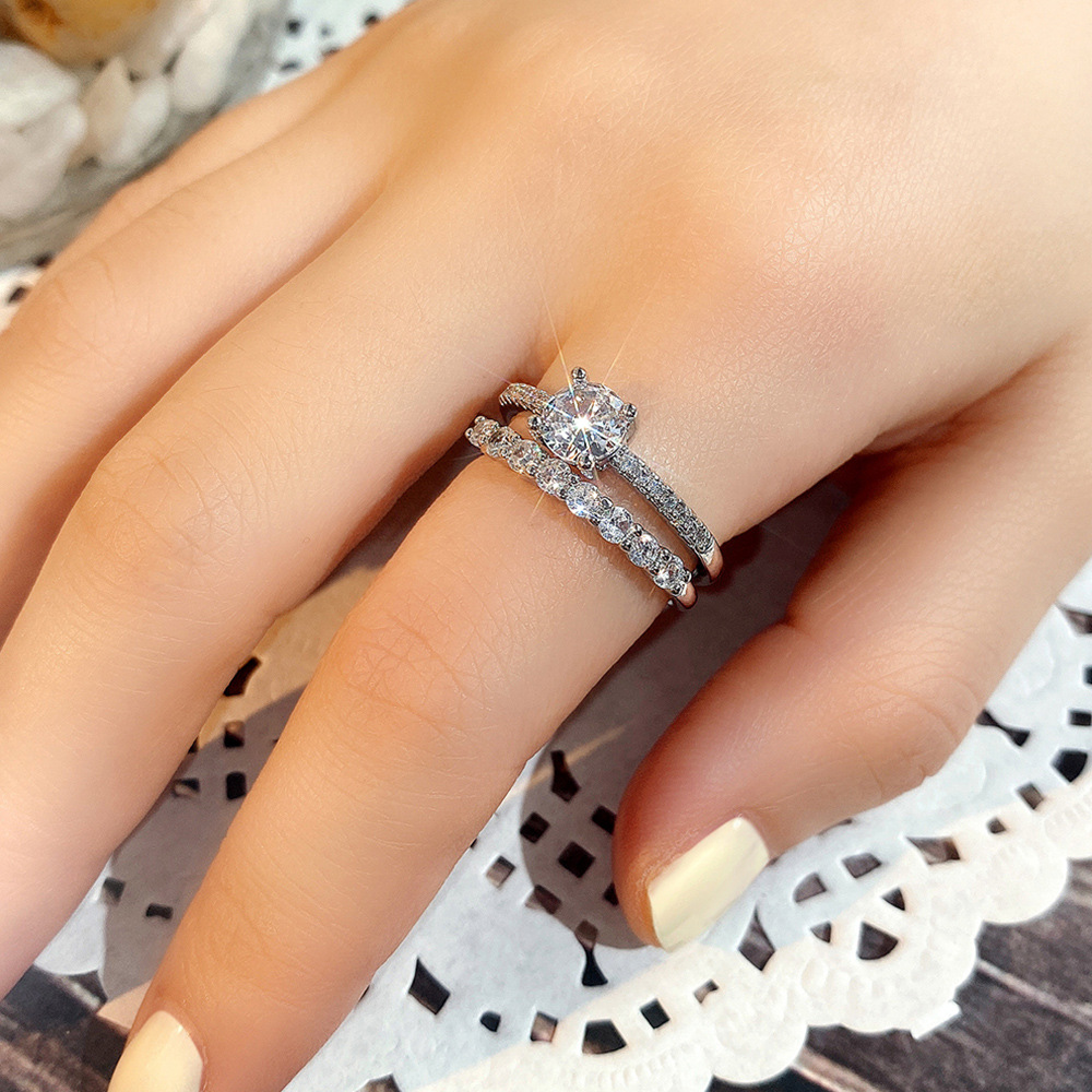 11g Weight Zircon Inlay Material Couple Copper Geometric Zircon Rings Wedding Jewelry