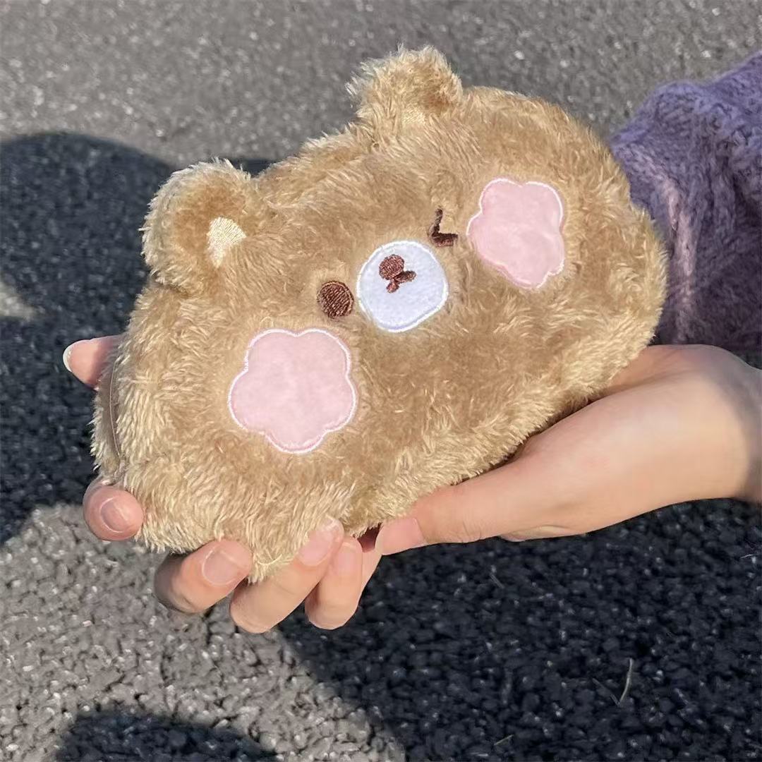 Bonita serie de bolsas de bolsillo de peluche de animales en el corazón japonés de una niña de alto valor de la cara bolsas de lápiz de estudiantes bolsas de maquillaje de niñas