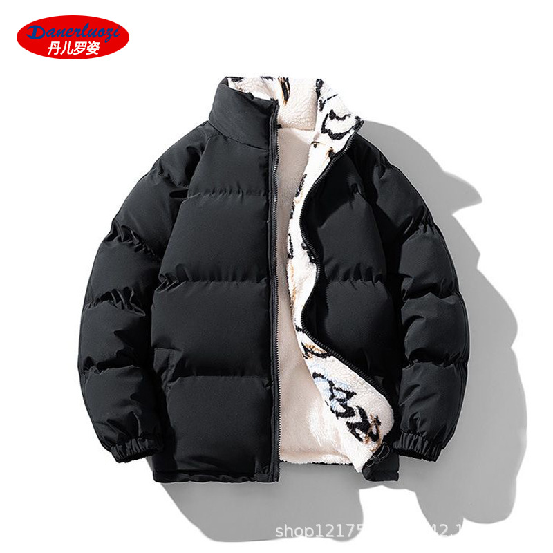 工厂直供新款潮牌加绒加厚棉服男女款立领宽松防寒保暖棉衣