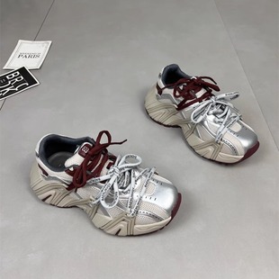 Genuine Leather Casual Dad Shoes for Women 2025 Spring New Heightening Thick-Soled Sports Running Shoes Breathable Non-Slip Hiking Shoes
