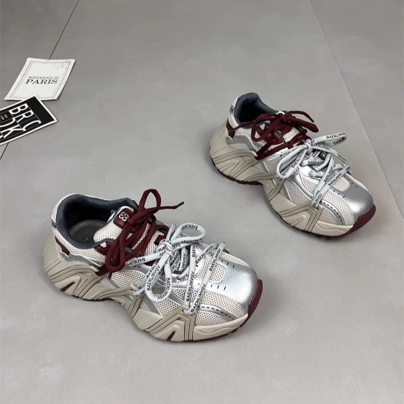 Повседневная женская обувь для папы из натуральной кожи, новинка весны 202, спортивные кроссовки на толстой подошве, дышащая нескользящая походная обувь