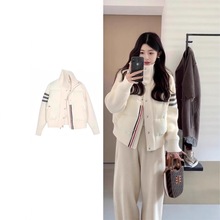 轻薄白色休闲羽绒棉服女2025秋冬新款短款毛线袖立领保暖拼接外套