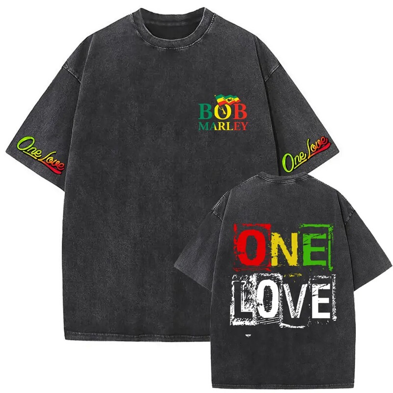 Washed Vintage Reggae Bob Marley One Love Graphic Print T-Shirt Unisex Casual Cotton Vintage T-Shirt Washed Vintage Reggae Bob Marley One Love Graphic Print T-Shirt Unisex Casual Cotton Vintage T-Shirt