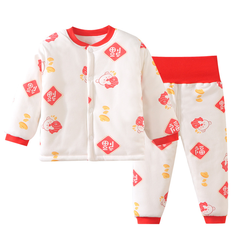 따뜻한 세트 봄과 가을 얇은 면  분할 옷 면화 속옷 어린이 가을 옷 가을 바지 퀼트 봄 옷