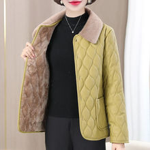 中老年秋冬季加绒中年妈妈加厚棉衣PU皮衣外套保暖棉袄棉服女士