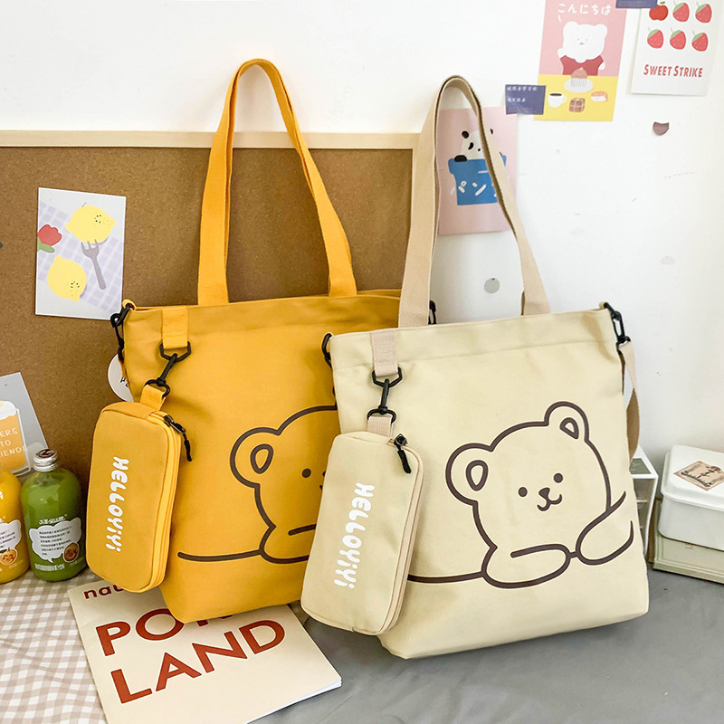 Primary School Students' Cross-Body Canvas Bags, Tutoring Bags, Children's Cartoon Canvas Tutoring Bags, Portable Shoulder Bags, Wholesale