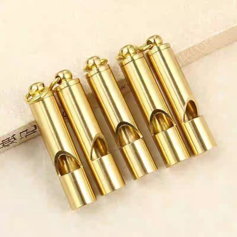 Outdoor Supplies Edc Tools Handmade Brass Survival Whistle Keychain Pendant Retro Yellow Pure Copper Whistle
