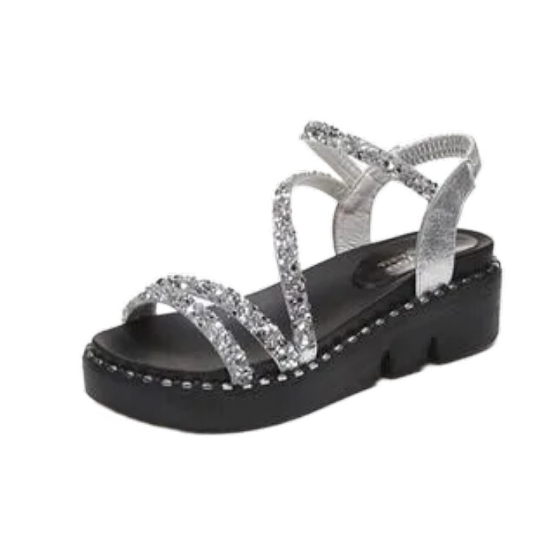 Sandalias de talón de diamante para mujeres 2026 verano nuevo tipo de hebilla de hadas muffin zapatos de suela suave versátil no cansar los pies