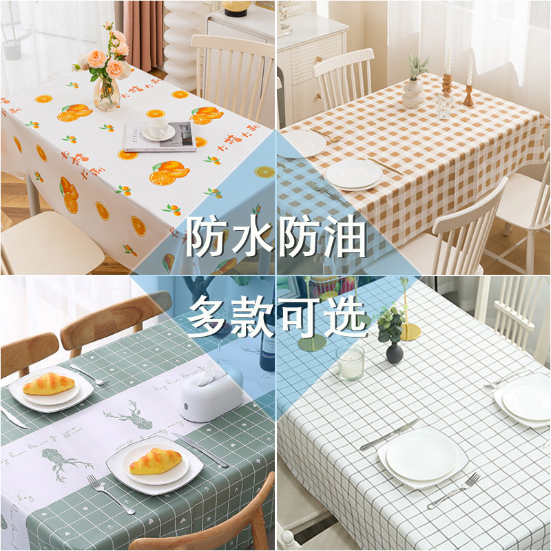 Scandinavian Style Warm and High Temperature Resistant Tablecloth Ins Tablecloth Waterproof and Oil-Proof No-Wash High-End Pvc Plaid Table Mat