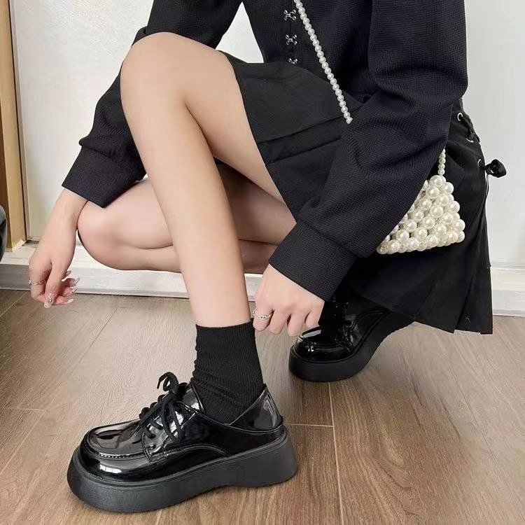 Zapatos de Lefour zapatos de cuero para mujeres 2026 muffins zapatos de suela única correa de cabeza redonda zapatos muffins negros negros
