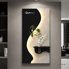 轻奢入户玄关装饰画2025新款正对门高级感带灯挂画走廊过道壁画