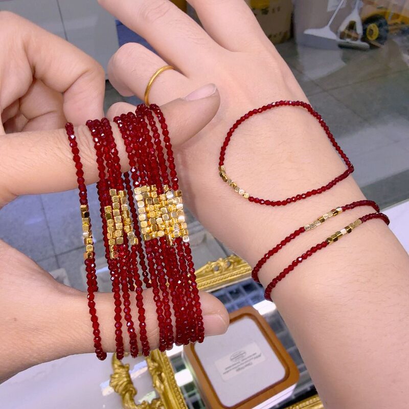 Ultra-thin 2mm mini non-fading red bracelet with crystal eight-sided red crystals for attracting wealth and fortune, titanium steel bracelet Ultra-thin 2mm mini non-fading red bracelet with crystal eight-sided red crystals for attracting wealth and fortune, titanium steel bracelet