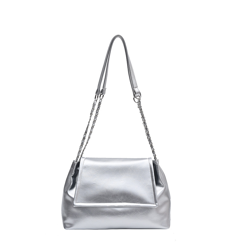 Bolsa de hombro de textura plateada de gran capacidad de transporte de cadena, nuevo nicho de diseño retro bolso de mujer