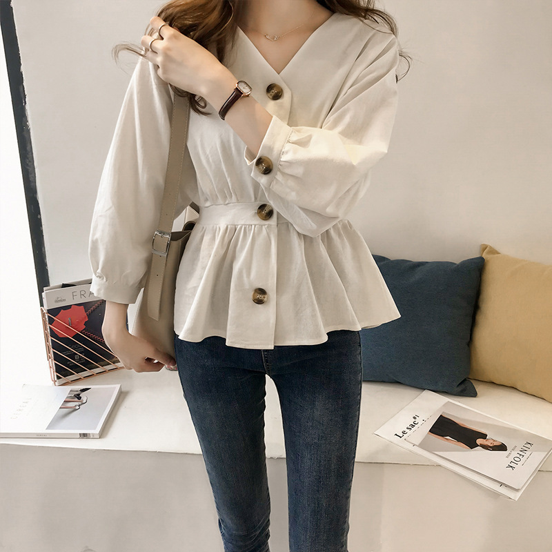 Waist Slimming Women's Tops, Collared Shirts, Women's New Style Korean Style Long-Sleeved Korean Style Trendy Shirts for Spring and Summer