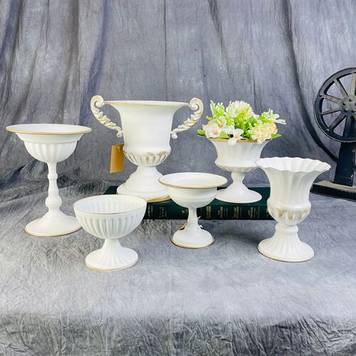 European retro white high-footed flower pots, artificial flowers, metal flower pots, wedding props, dried flower vases, small flower ornaments