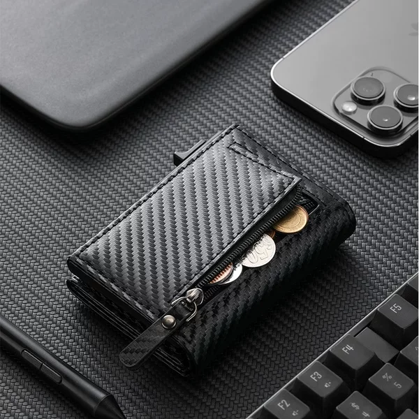 Rfid Men's Wallet Carbon Fiber Card Holder 70% off Magnetic Clasp Leather Wallet Coin Purse Wallet