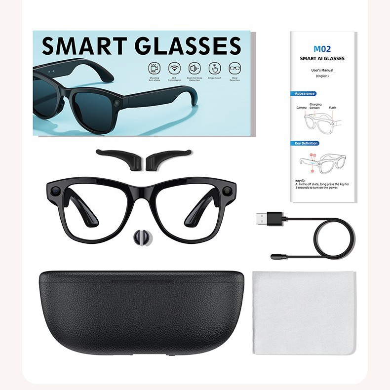 M02 ultra pixel 800W smart glasses with charging compartment