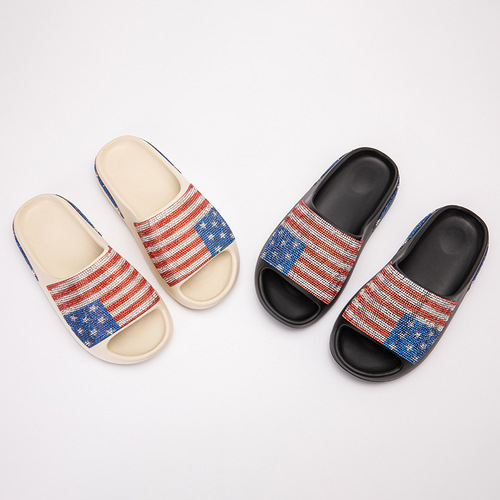 European and American New Products, American Independent Coconut Slippers, Cross-border Amazon Wish Best Selling, Diamond Surface Flag Slippers, Outdoors