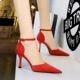 8323-7 Stylish, Simple, Slim Fit, Slim Suede Surface, Shallow Mouth, Pointed Head, Hollow Straight Line, High Heel Women's Sandals