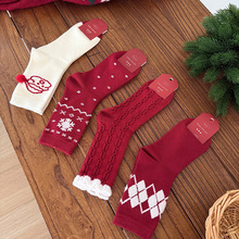 新年大红袜子复古雪花加厚保暖本命年春节无骨兔绒菱格麻花中筒袜