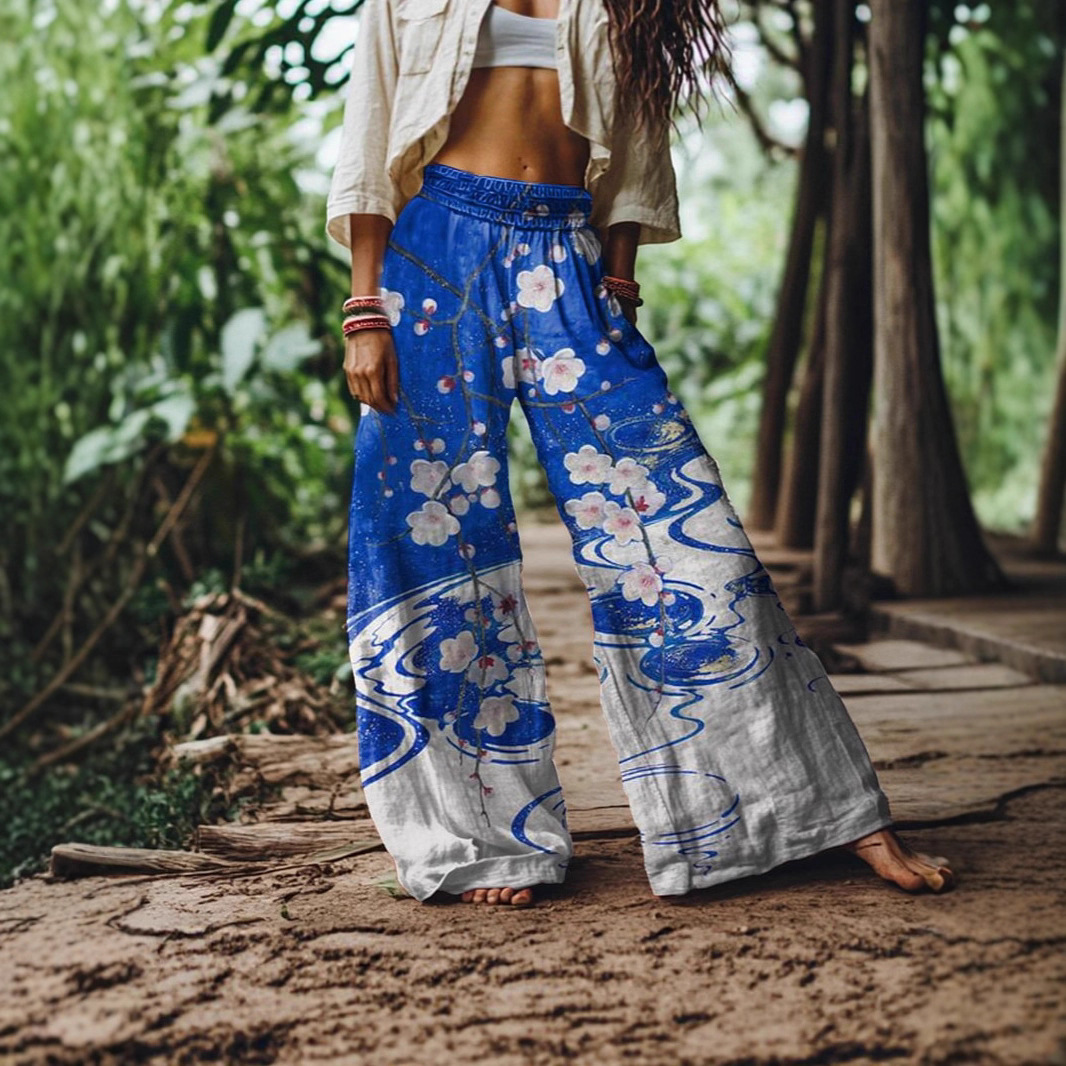 Cross-Border Mid-Waist Flower Bud Wide-Leg Casual Pants for Women 2025 Autumn New Slimming Small Casual Loose Pants