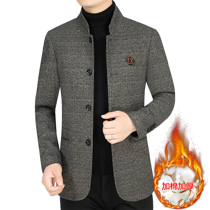 New Autumn and Winter Thickened Cotton-Padded Woolen Jacket for Middle-Aged Men, Stand Collar Casual Coat for Middle-Aged and Elderly Dads New Autumn and Winter Thickened Cotton-Padded Woolen Jacket for Middle-Aged Men, Stand Collar Casual Coat for Middle-Aged and Elderly Dads