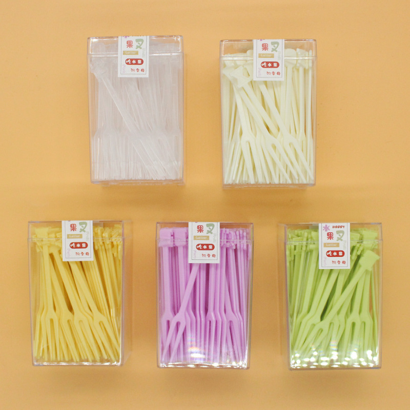 Wholesale Disposable Food Grade Plastic Fruit Fork suit Two Tooth Home Eating Fruit Cake Dessert Letter Fork